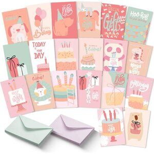Assorted Greeting Cards with Envelopes, 20 Pack - 4 x 6 Inches, Birthday and Gre